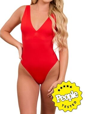 NWOT Onewith Bellows Plunge One Piece Red V-Neck Swimsuit